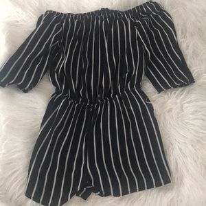 Striped off the shoulder romper